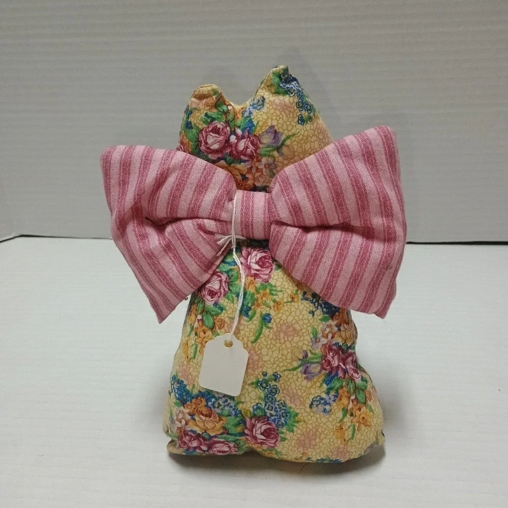 Handmade Fabric Plush Kitten Cat With Bow Shelf Sitter